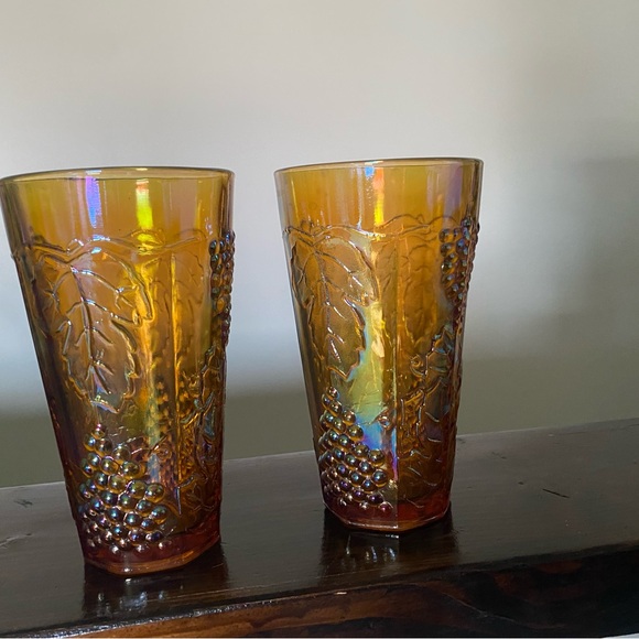 Other - Unique Vintage Amber Glass Tumblers with Grape Design